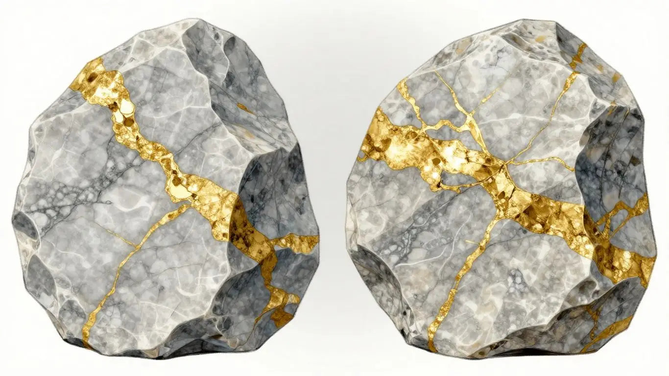 Carrara vs Calacatta Gold marble comparison sketch.