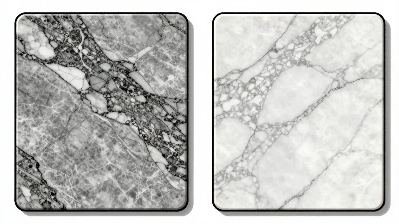 Calacatta and Carrara marble comparison sketch
