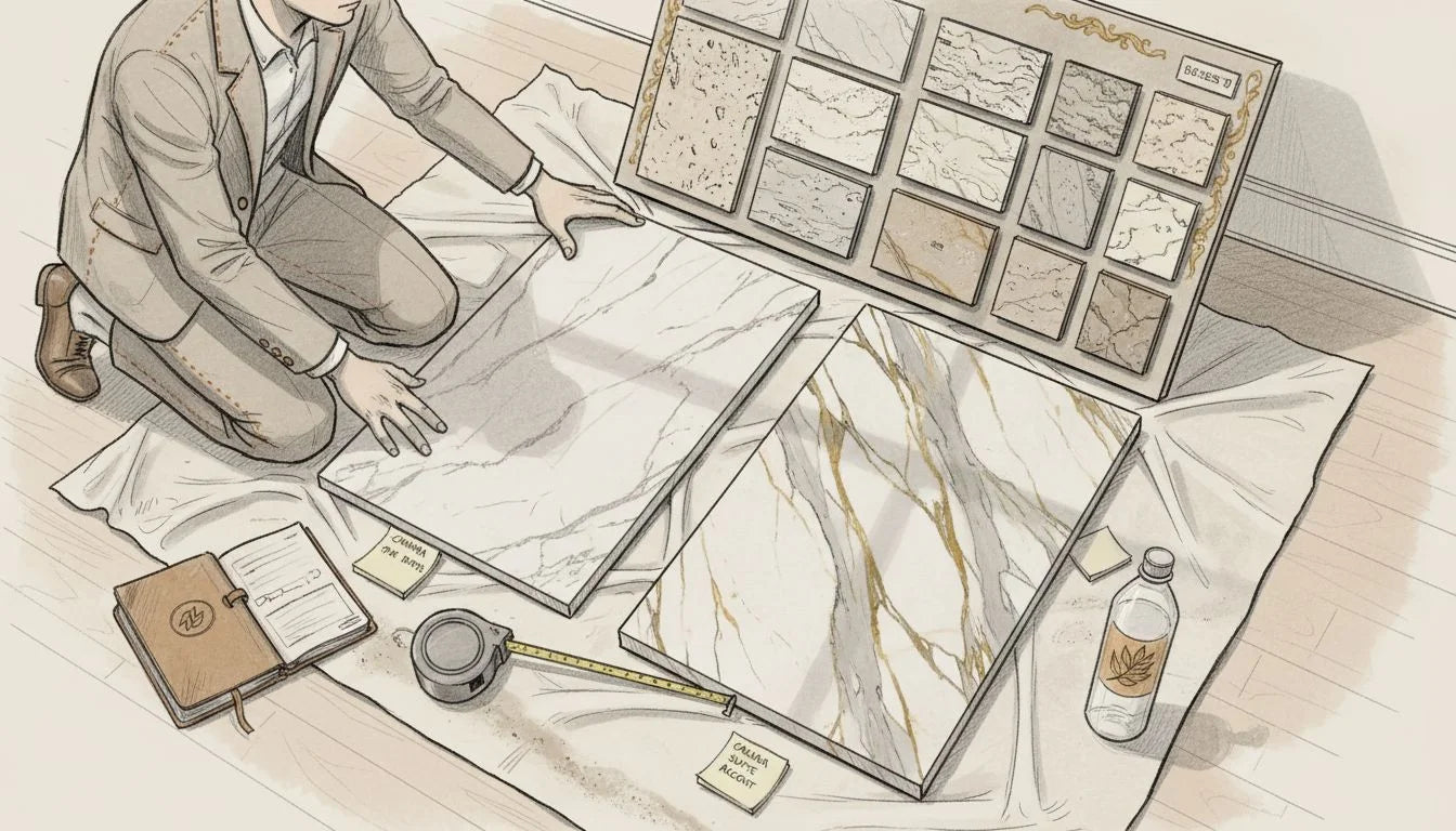 Designer comparing marble varieties