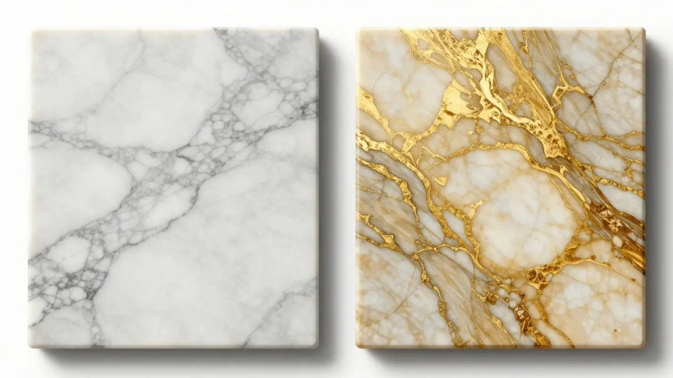 Carrara vs Calacatta Gold marble sketch comparison