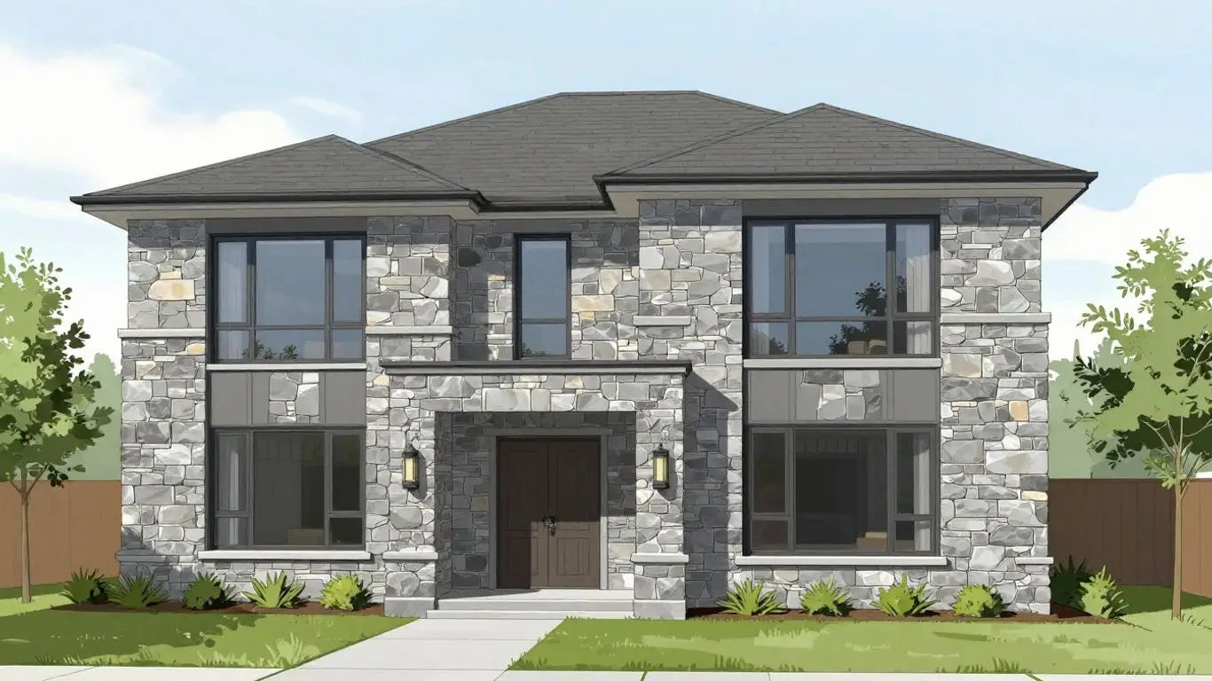 Gray limestone home exterior sketch