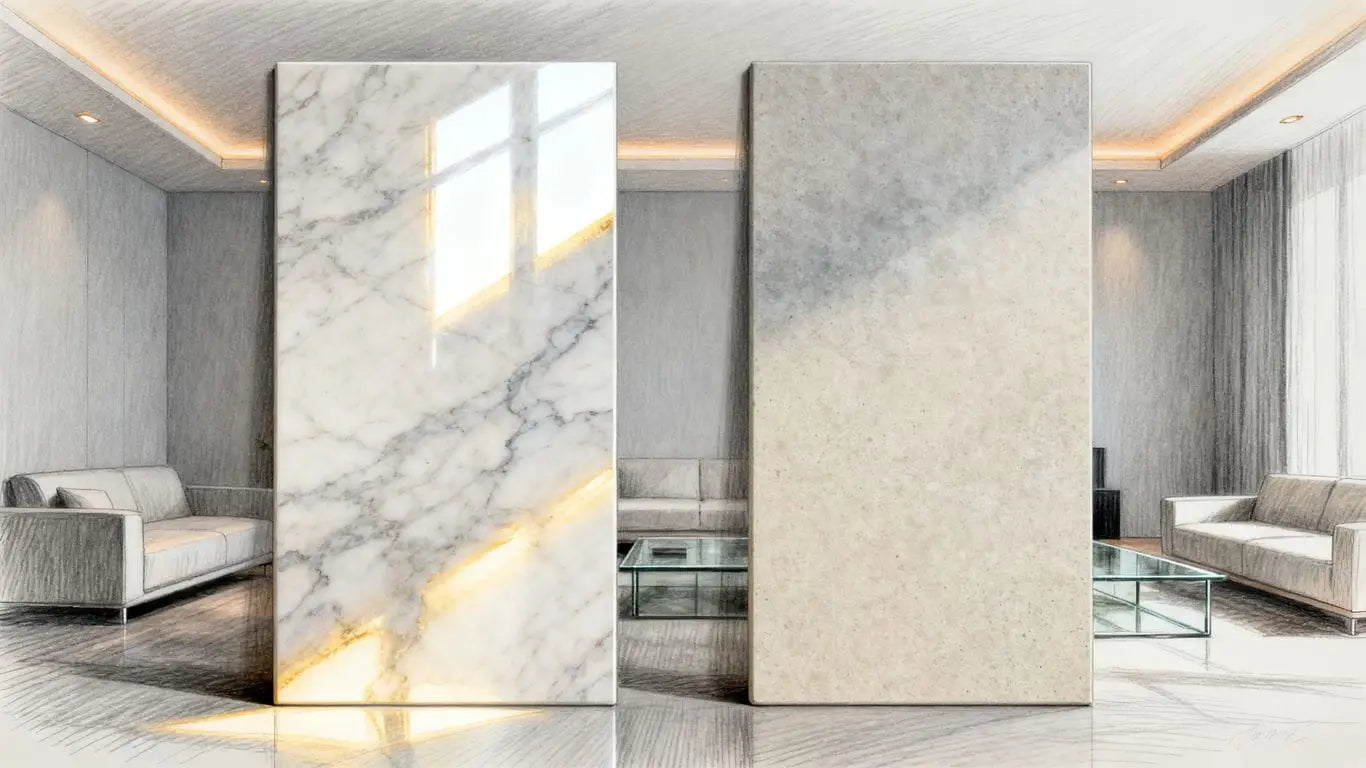 Polished stone surface in bright light