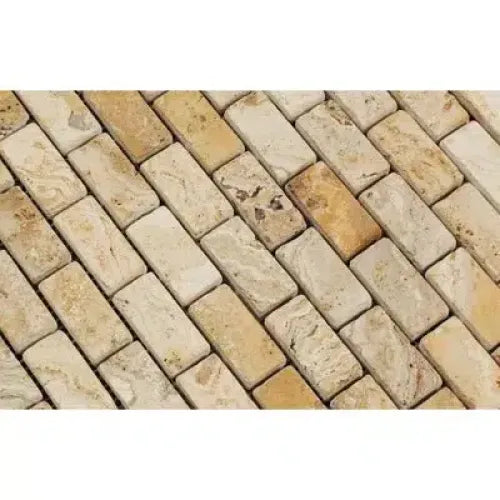 Rectangular Valencia Travertine 1X2 Brick Mosaic Tumbled tiles in natural finish