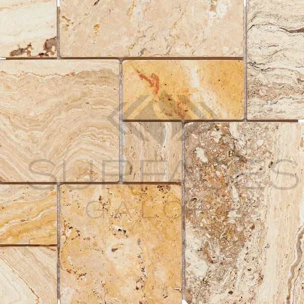 Valencia Travertine Micro-Pattern Mini-Versailles Mosaic Tumbled Tile Display