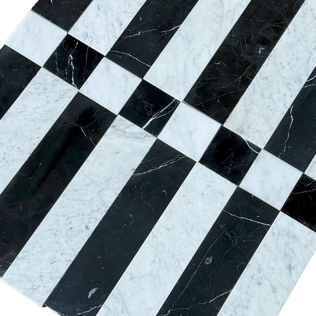 Black and white marble tile pattern of Veneto in Nero Marquina and Carrara White