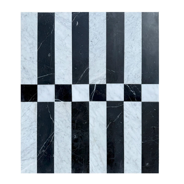 Black and white marble tile pattern of Veneto in Nero Marquina and Carrara White