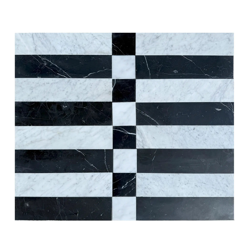 Black and white marble tile pattern of Veneto in Nero Marquina and Carrara White