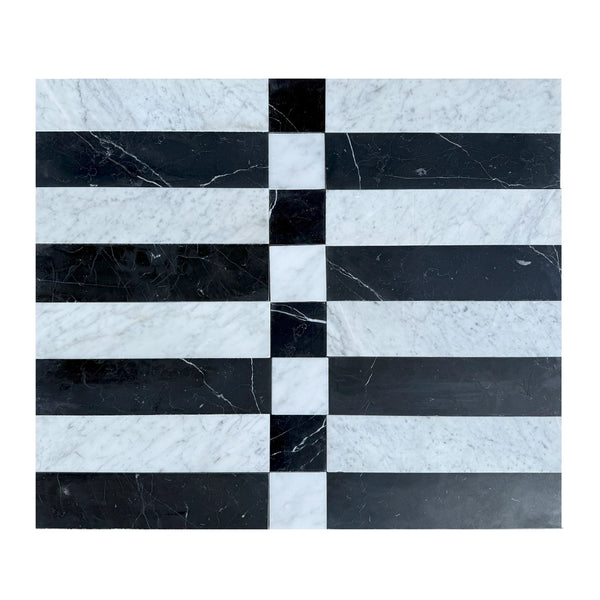 Black and white marble tile pattern of Veneto in Nero Marquina and Carrara White