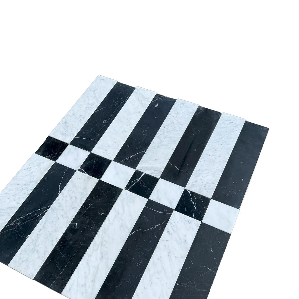 Black and white striped marble tile in Veneto in Nero Marquina and Carrara White design