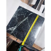 Black verde alpi empress green marble 12x12 polished tile with white veining measured by yellow tape measure