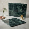 Dark green verde alpi empress green marble coasters with swirling veining and polished edges for stylish use