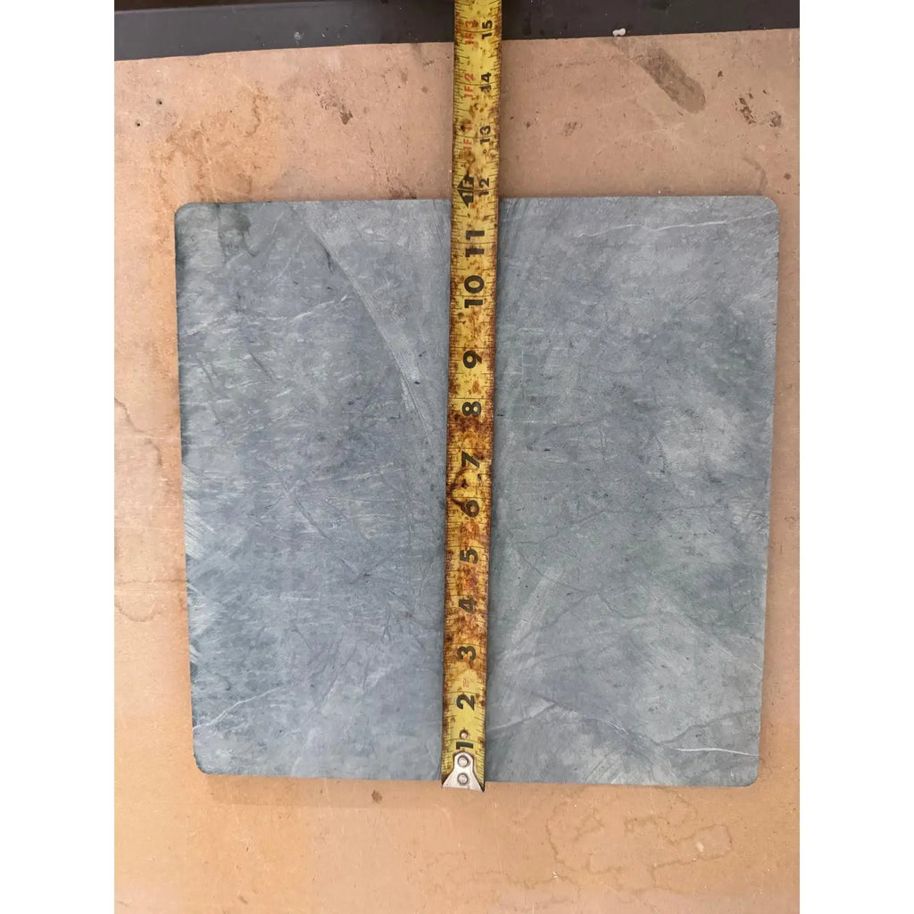 Rectangular Gray Stone Slab with Measuring Tape for Verde Alpi Green Marble Tumbled