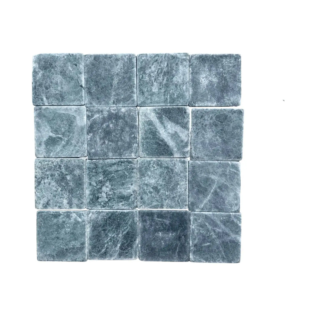 Square green marble tiles from Verde Alpi Green Marble Tumbled collection