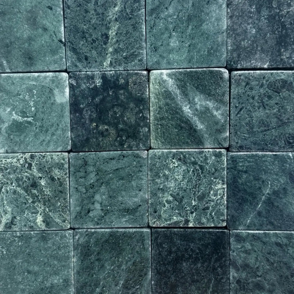 Green marble square tiles from Verde Alpi Green Marble Tumbled collection
