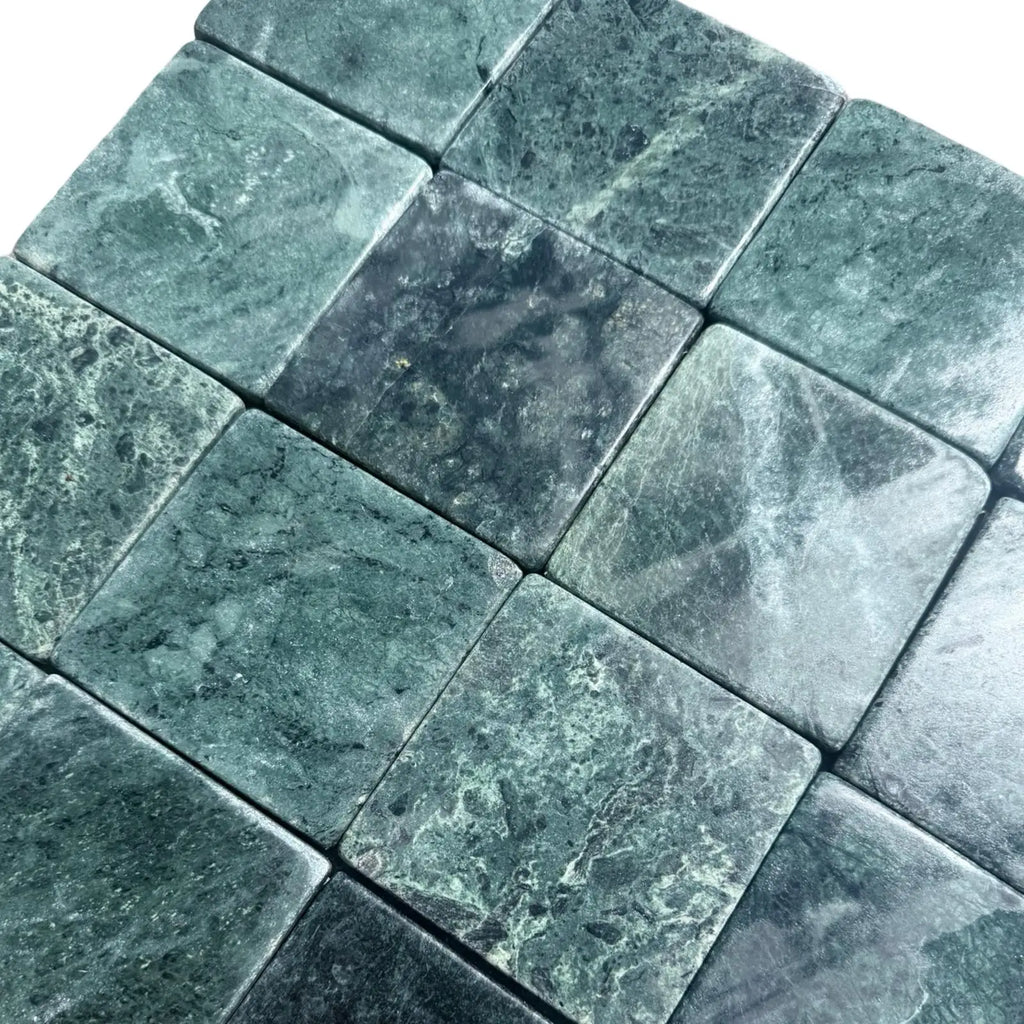 Green marble square tiles from Verde Alpi Green Marble Tumbled collection