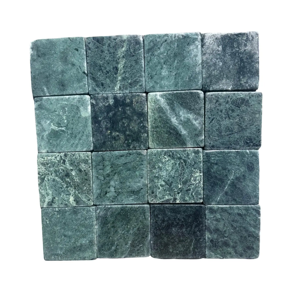 Green marble tile squares from Verde Alpi Green Marble Tumbled product display