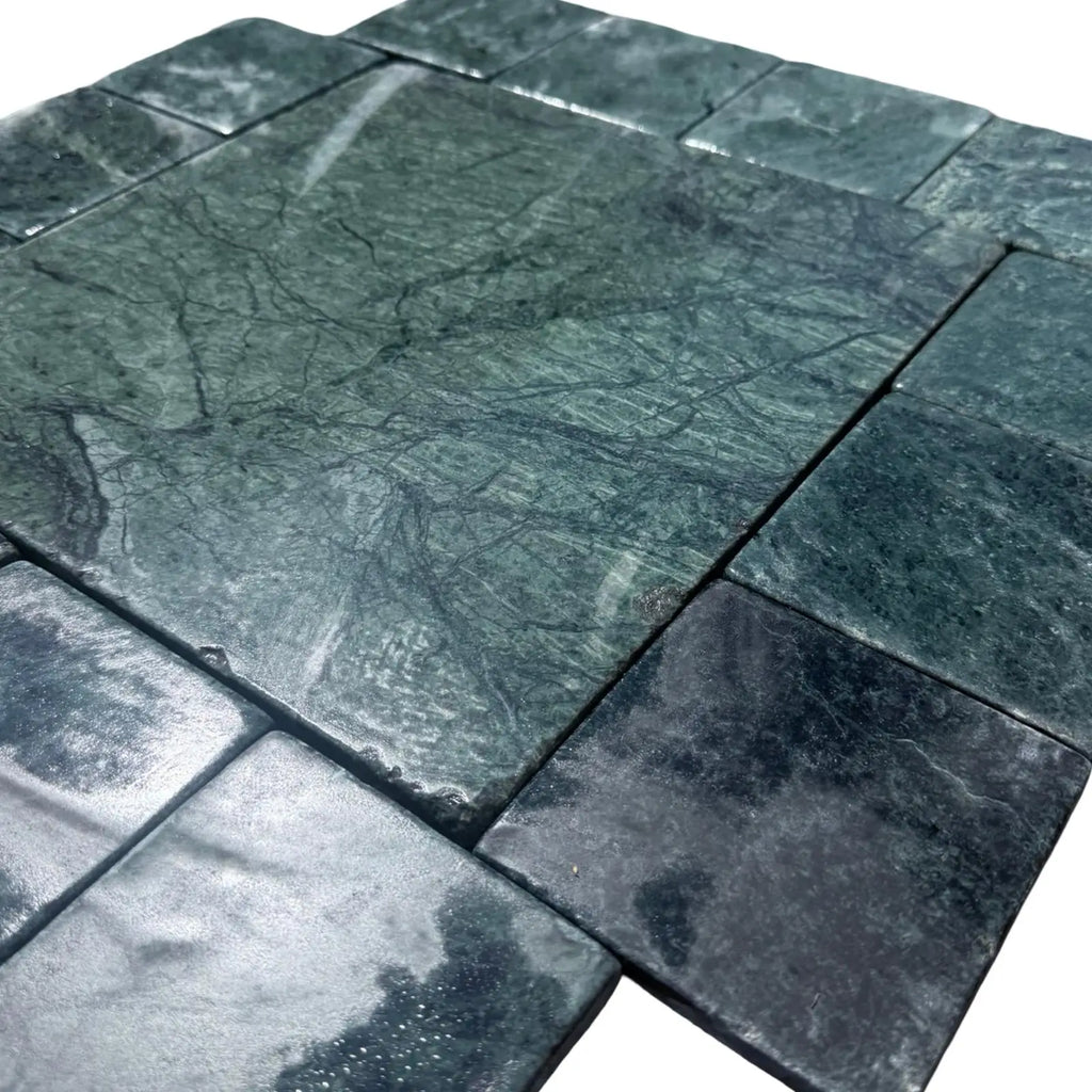 Green marble tile mosaic for Verde Alpi Green Marble Tumbled product display