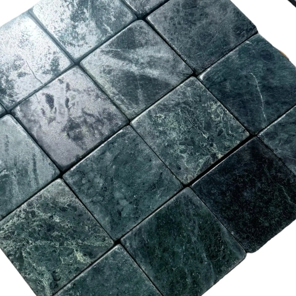 Green marble tile squares from Verde Alpi Green Marble Tumbled collection