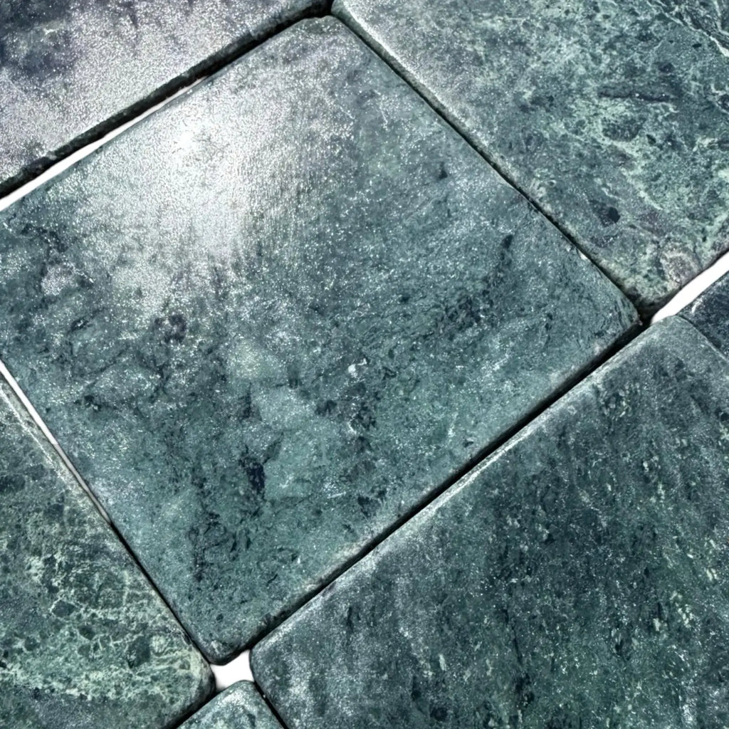 Verde Alpi Green Marble Tumbled tiles with lush green marble appearance
