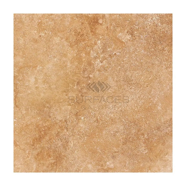 Square textured tan tile from Walnut Travertine 12X12 Filled and Honed collection