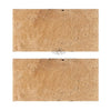 Two rectangular Walnut Travertine 16X24 tiles with brushed and chiseled edges