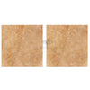 Two square Walnut Travertine 18X18 tiles, filled and polished or honed finish