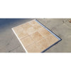 Beige Walnut Travertine 18x18 tile with white border and blue accents for flooring
