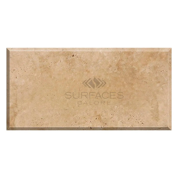 Rectangular beige travertine tile from Walnut Travertine 3X6 Deep-Beveled and Honed