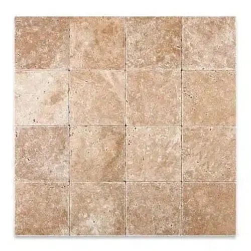 Square travertine tile mosaic of Walnut Travertine 6X6 Tumbled for elegant flooring
