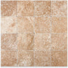 Square arrangement of Walnut Travertine 6X6 Tumbled tiles for elegant flooring design
