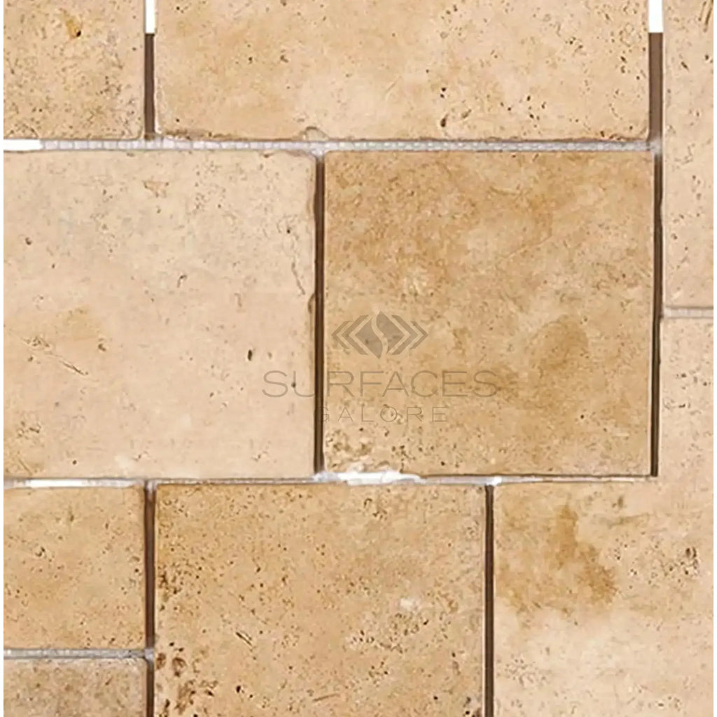 Walnut Travertine OPUS Mini Mosaic Tile Tumbled– SurfacesGalore