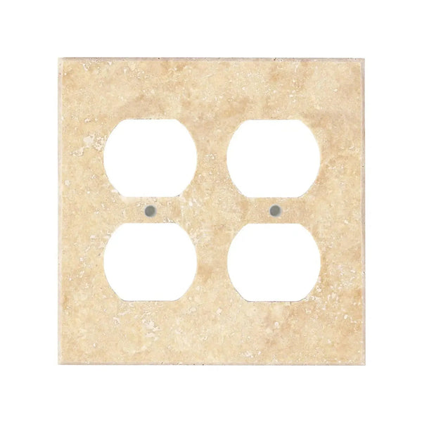 Square Travertine four-gang outlet cover in Walnut Travertine Double Duplex wall plate