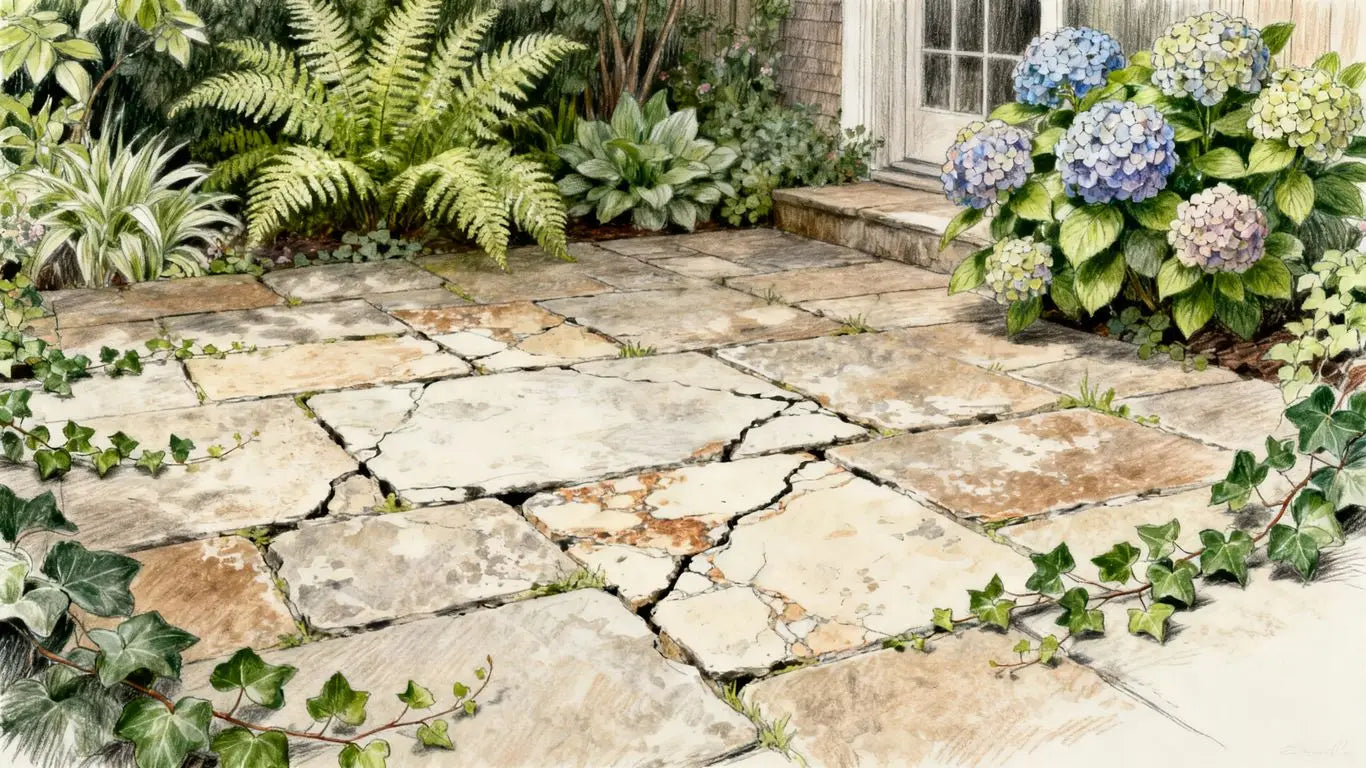 Sunlit patio showing natural stone texture