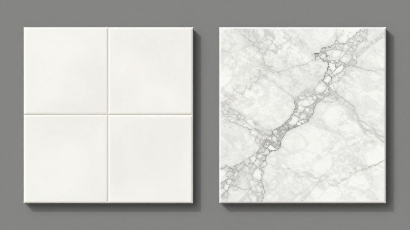 Porcelain vs. marble tile comparison sketch for home design.