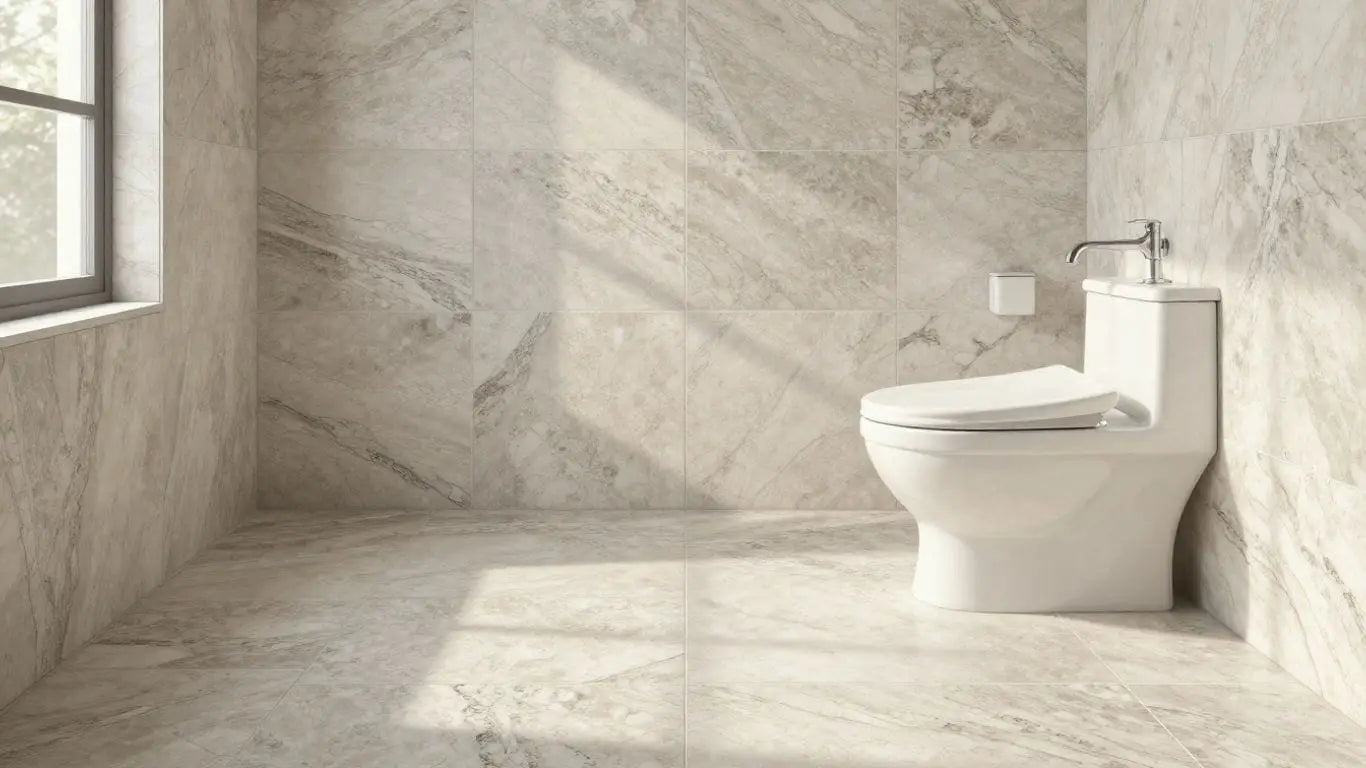 Silver Travertine tiles in a bathroom setting.