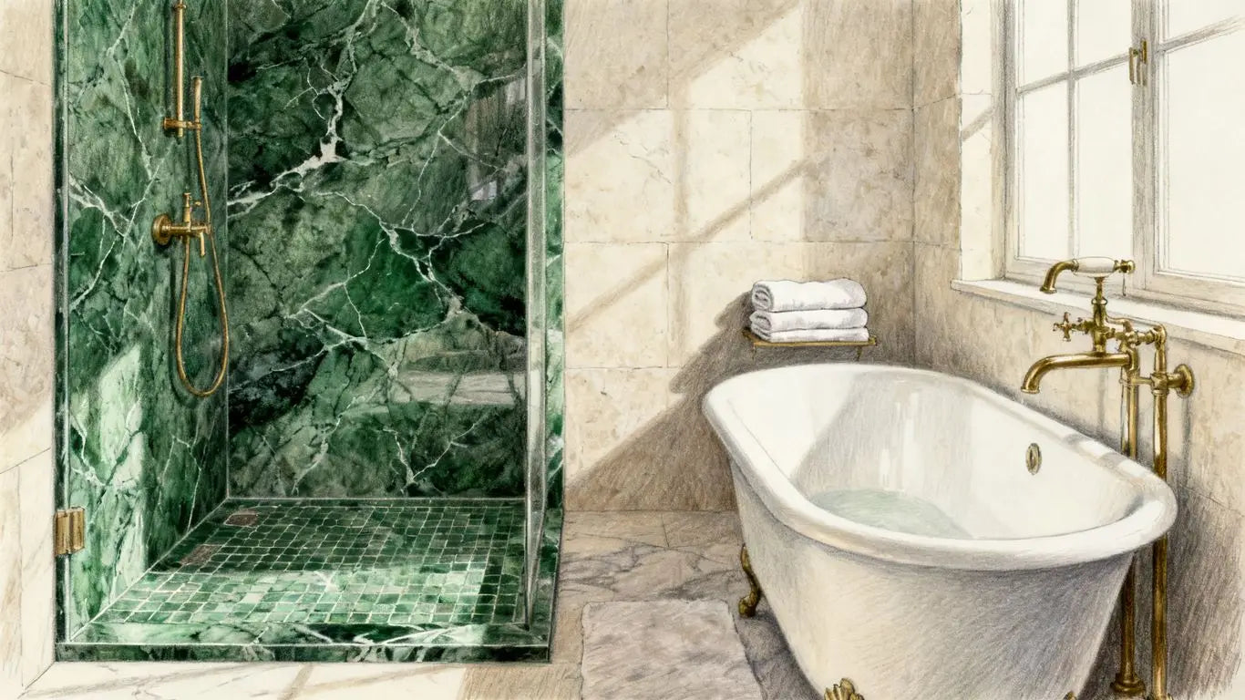 Empress Green marble in luxury bathroom