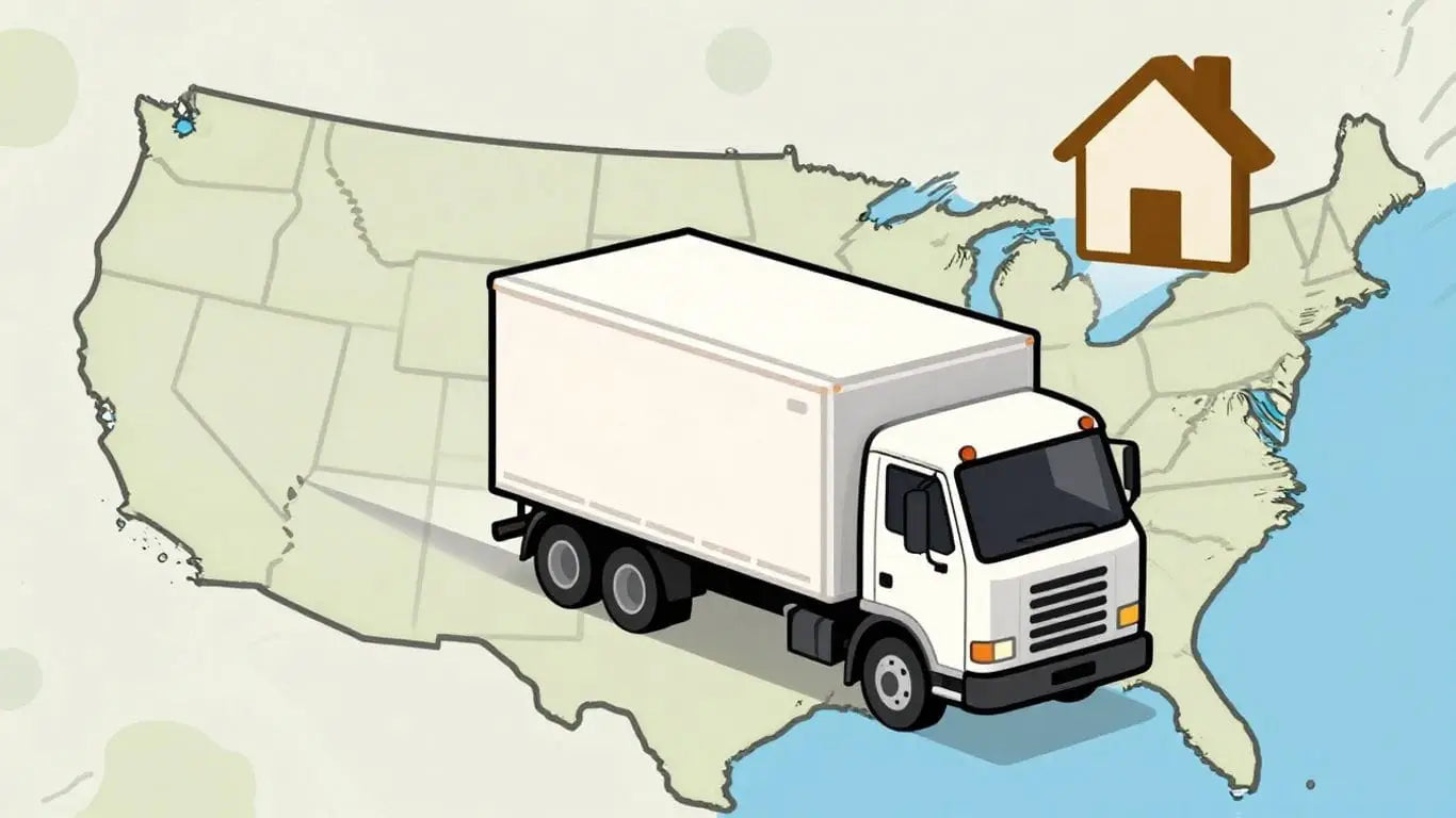 Delivery truck crossing a map of the USA.
