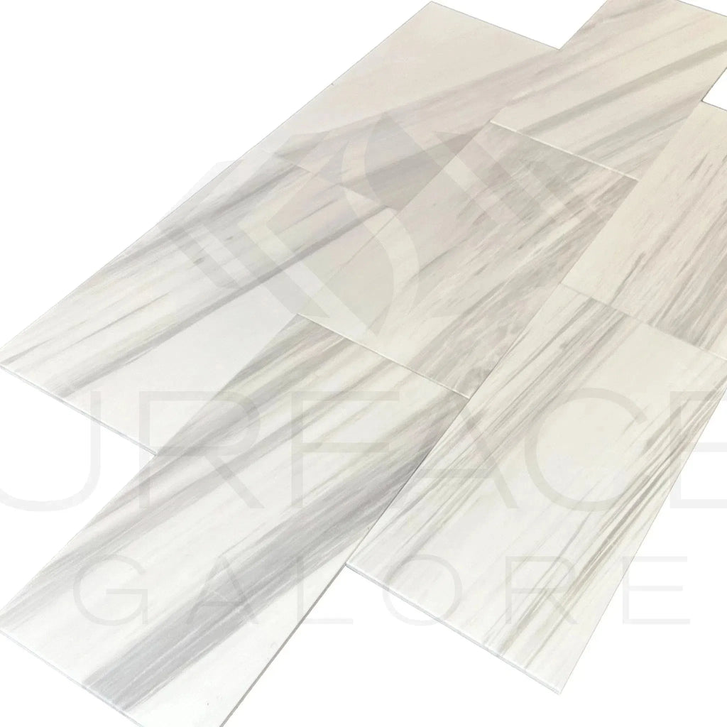 White Dolomite with Gray Light 12X24 Polished Tile showcasing marble-patterned design
