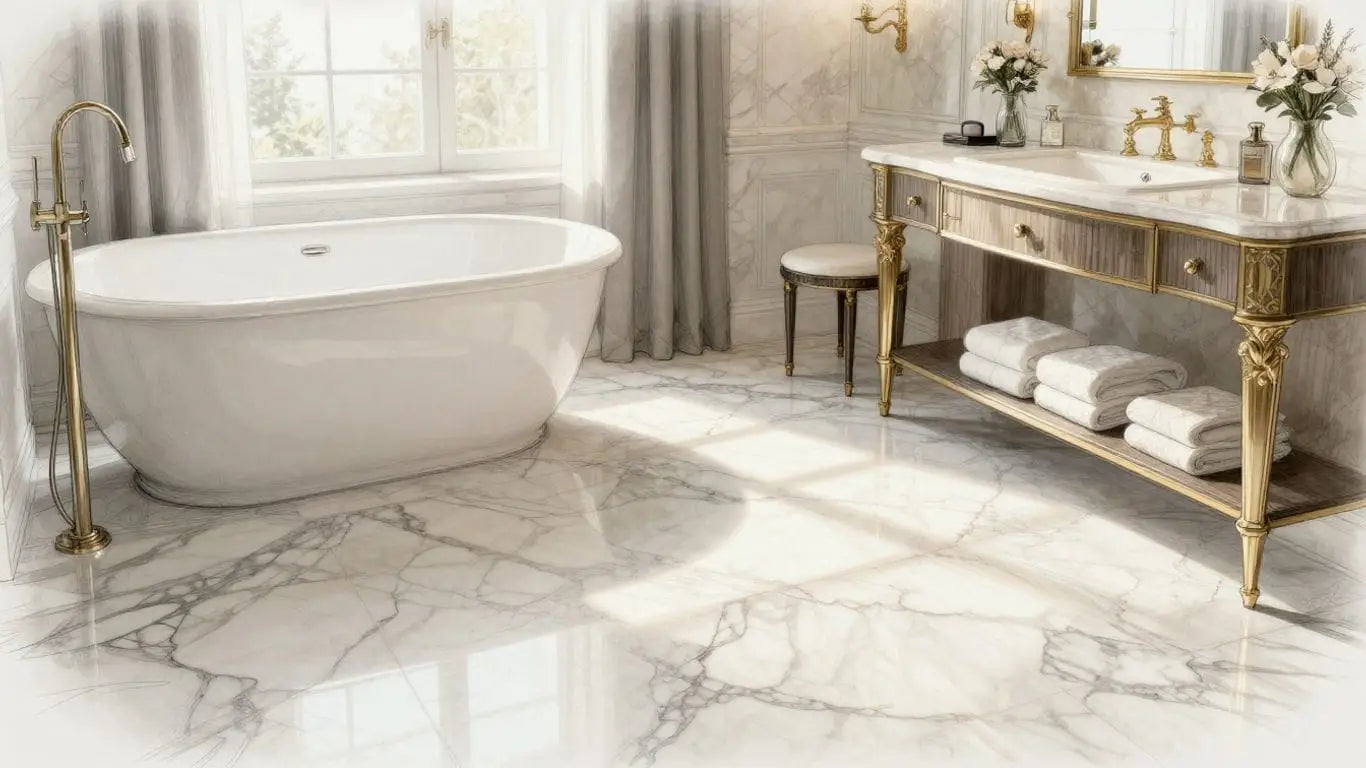 Marble tile bathroom design sketch