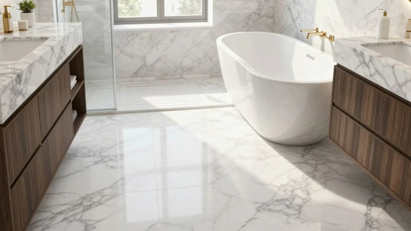 Luxurious marble tile bathroom interior sketch.