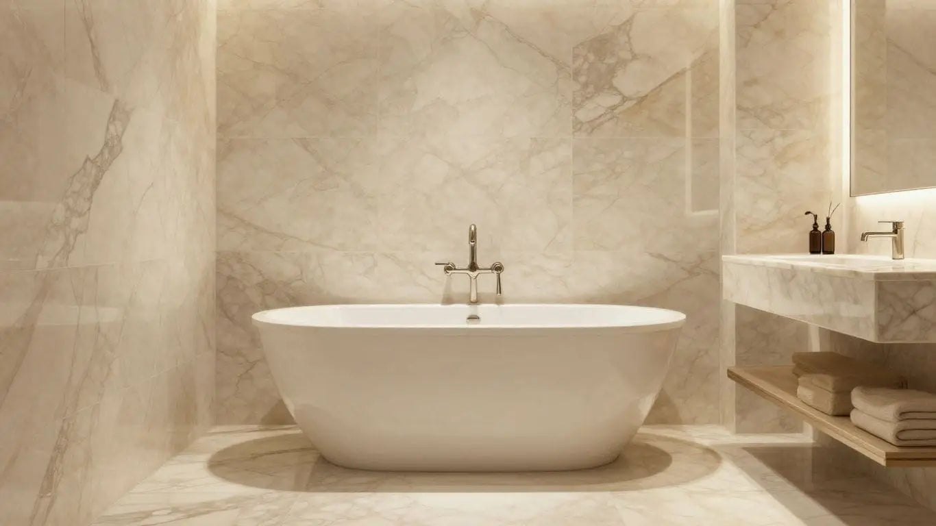 Elegant beige marble bathroom interior sketch.