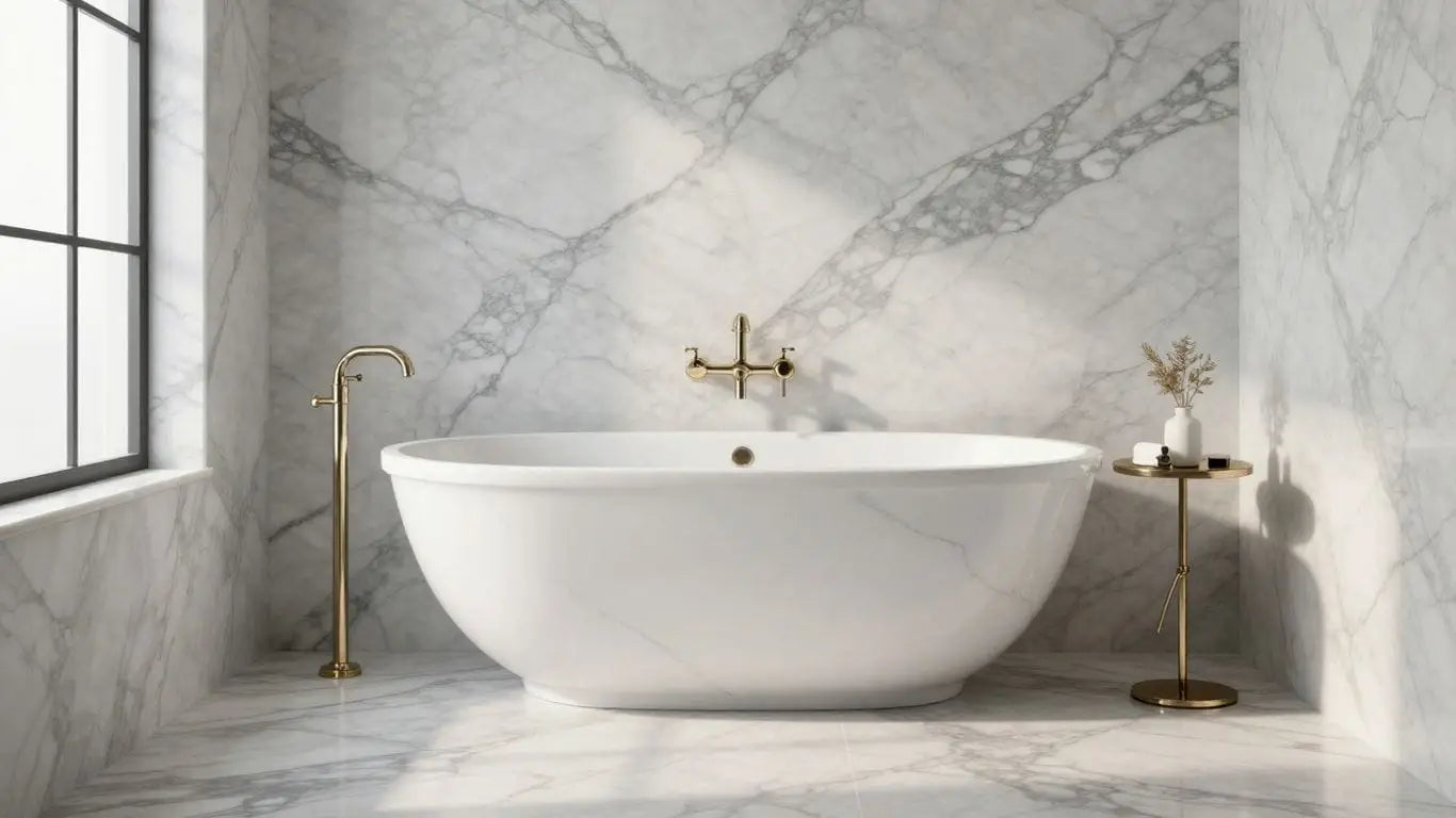 Arabescato Corchia marble bathroom sketch