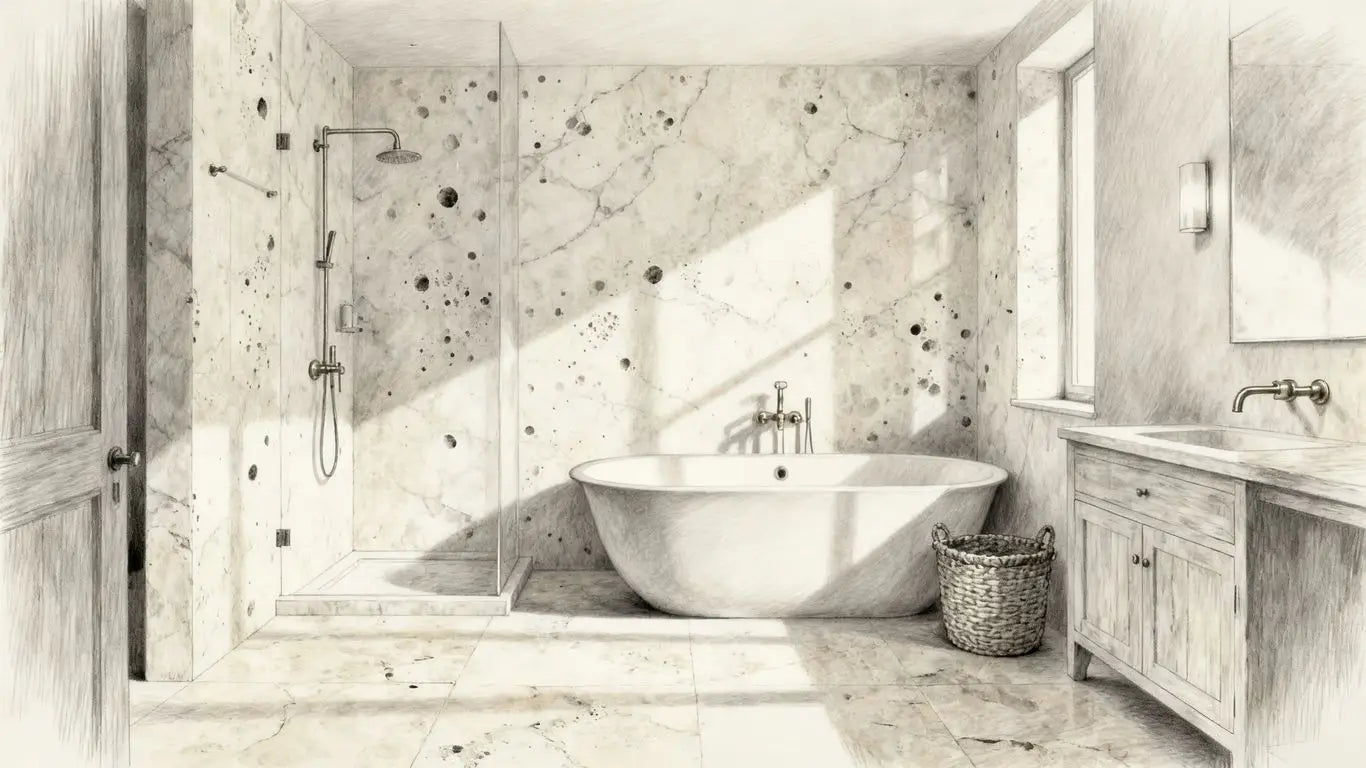 Warm travertine bathroom with natural textures