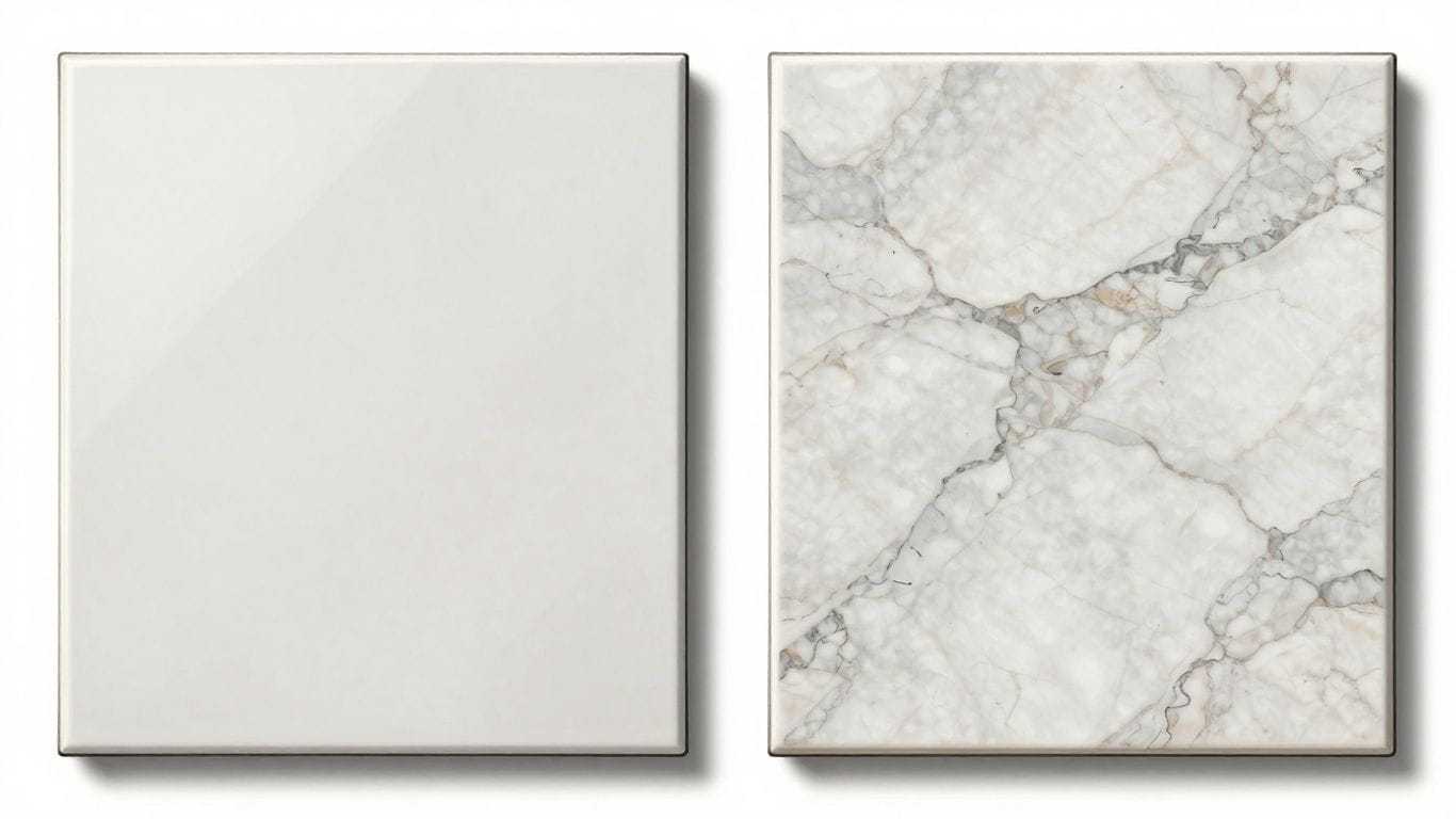 Porcelain vs marble tile comparison sketch