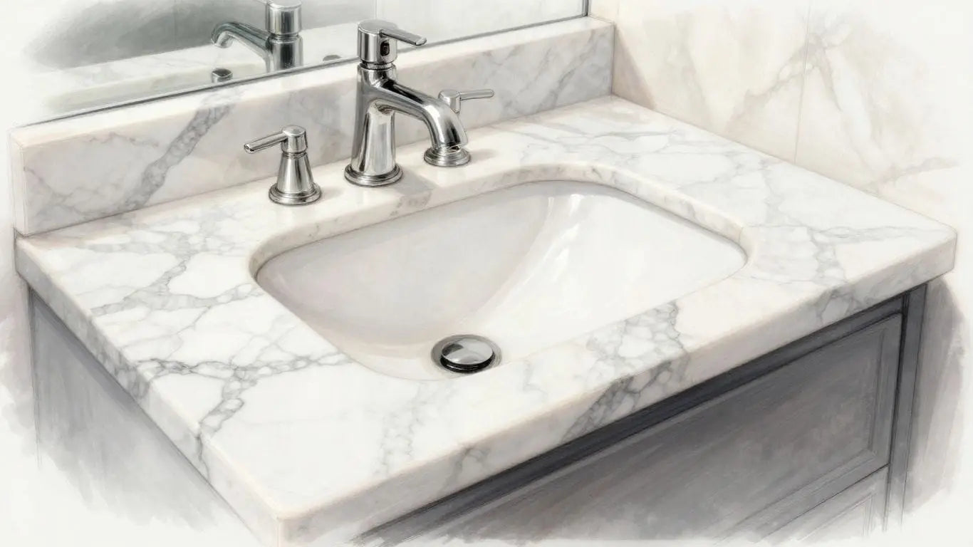 Carrara marble vanity top with subtle gray veining.