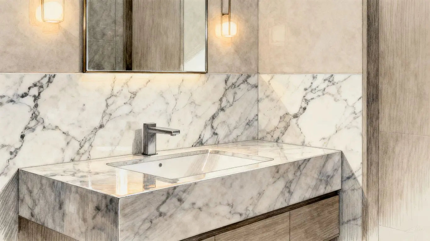 A serene bathroom with premium marble surfaces