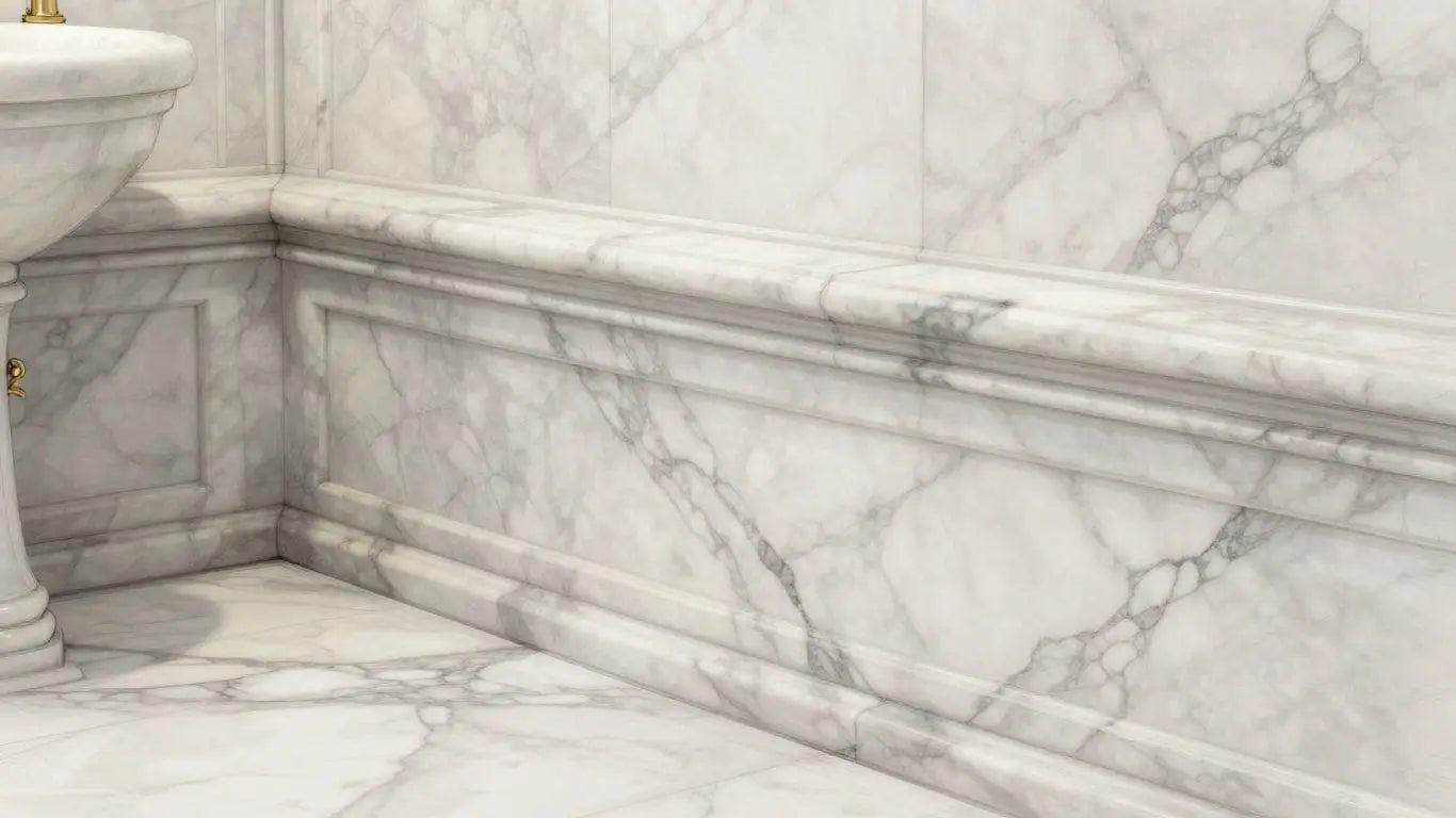 Sketch of marble base molding in a luxury bathroom.