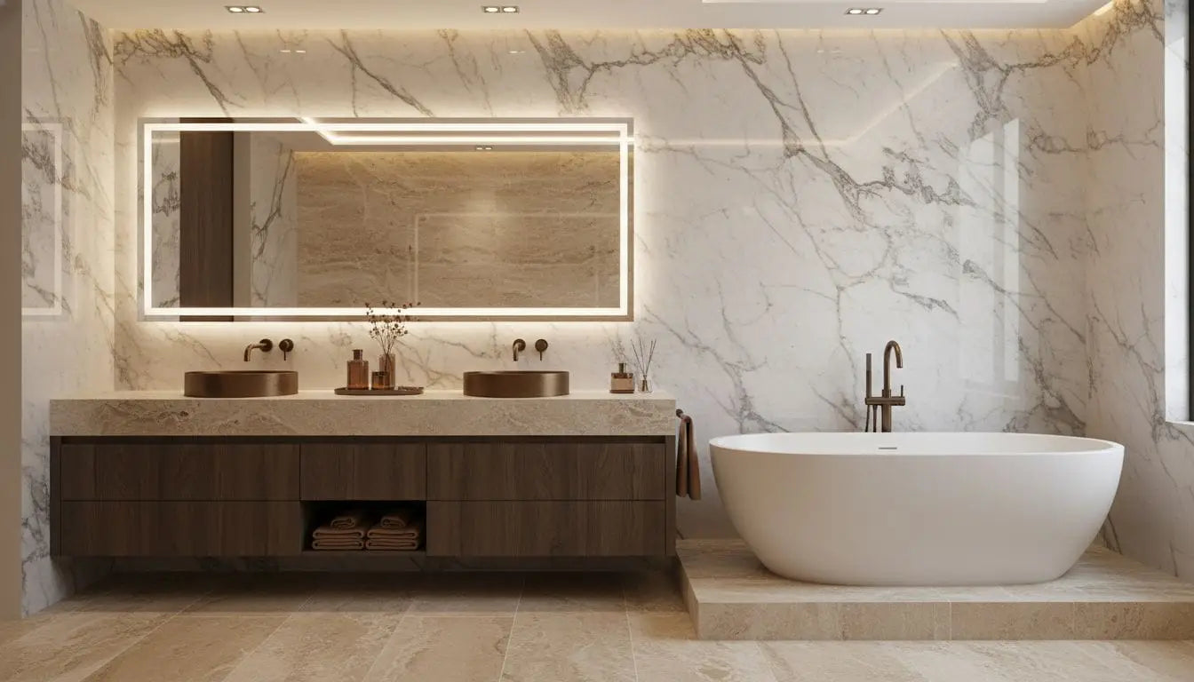 veined marble bathroom