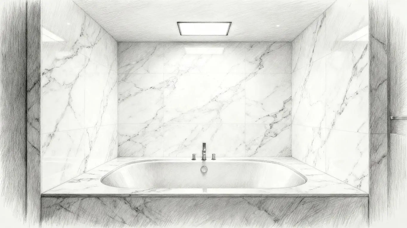 Modern minimal bathroom with white marble