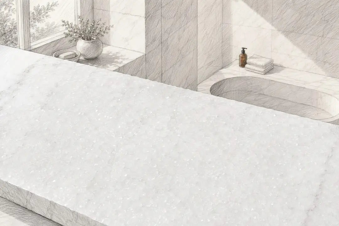 Close view of crystalline white Thassos marble